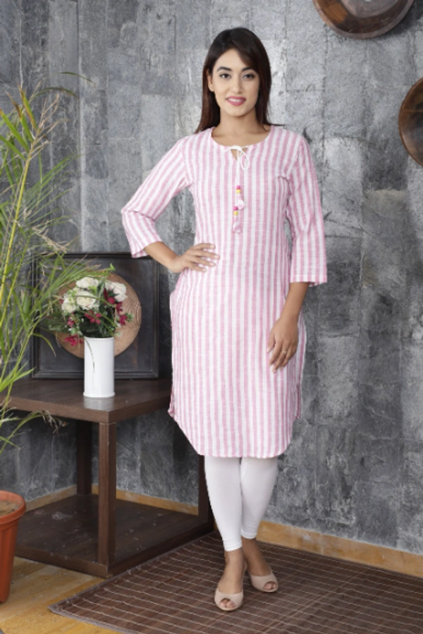 South Cotton Striped Pink Kurta - S